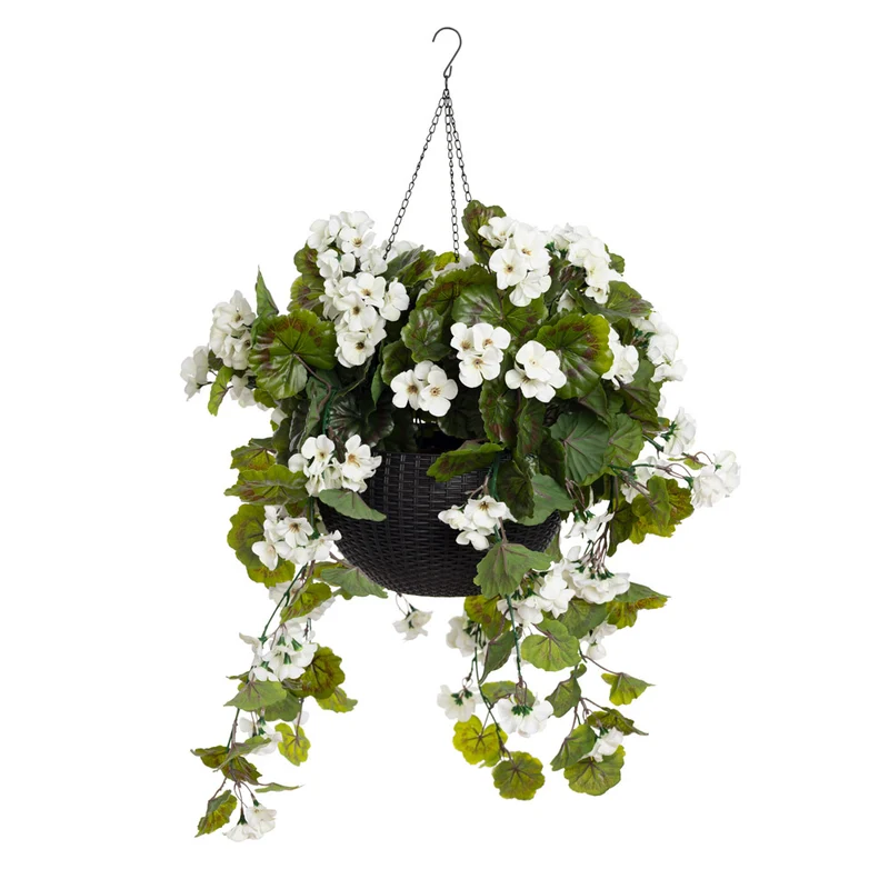 Jardinière de Géranium Blanc Panier Noir