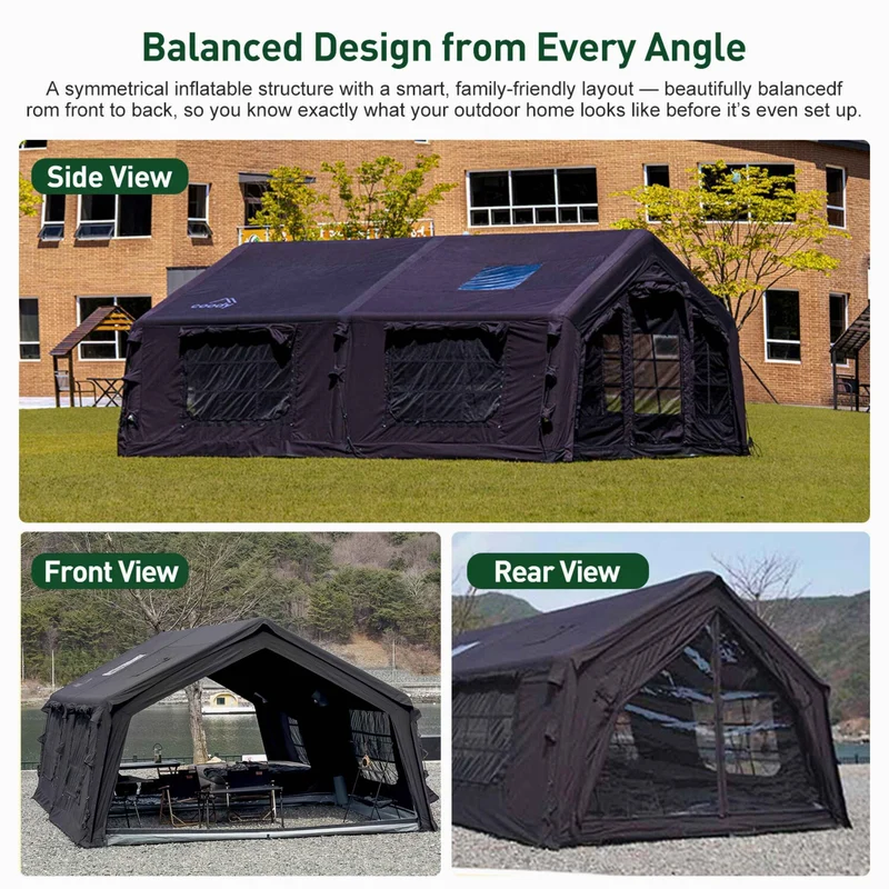 Coody Familia AirTent 17.2 Black – Large Inflatable Hot Tent with Stove Jack for Camping, 2–10 People