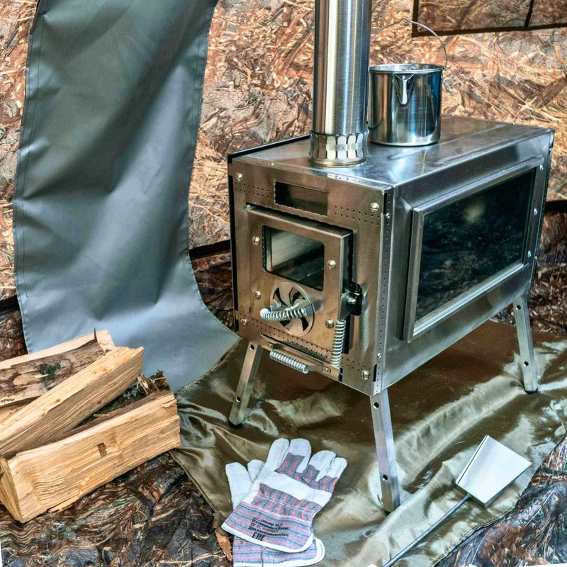 Coody Familia AirTent 17.2 Beige – Inflatable Hot Tent with Stove Jack, 2–10 People + Wood Stove Caminus M