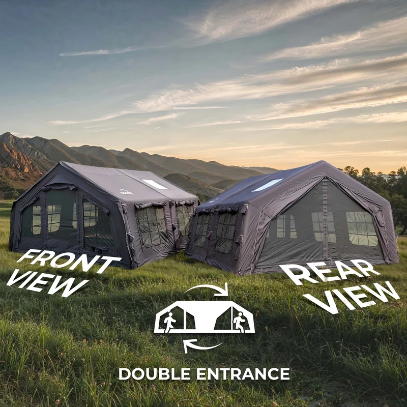 Coody Familia AirTent 13.6 Black – Inflatable Hot Tent with Stove Jack, 2–8 People + Caminus M Wood Stove