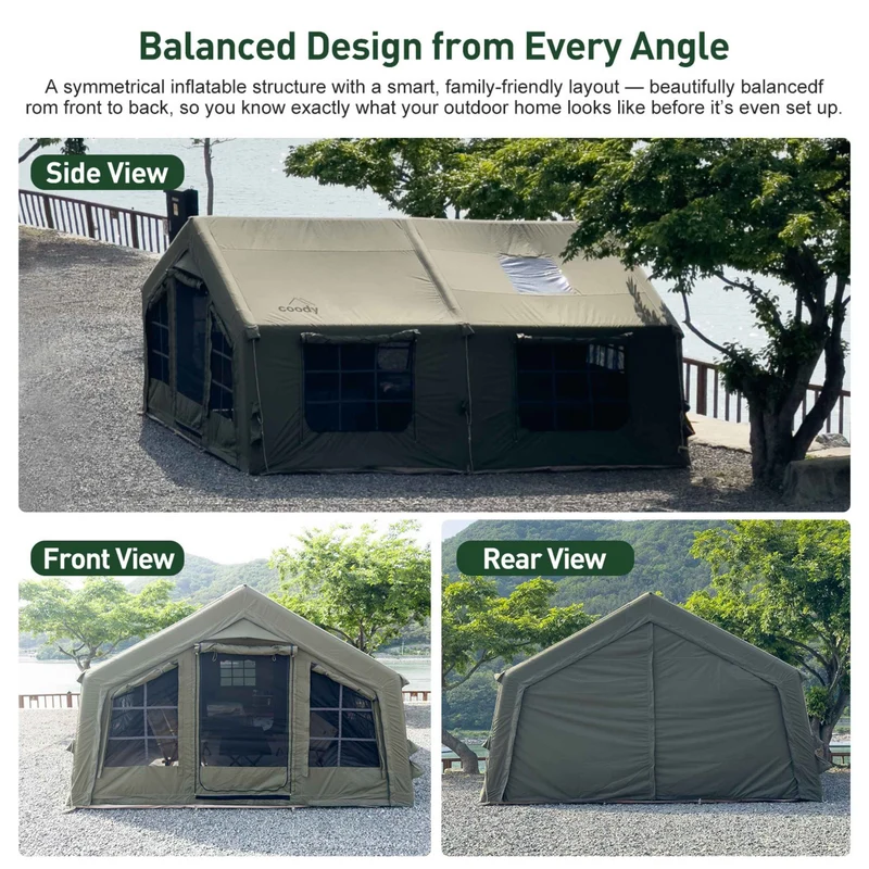 Coody Familia AirTent 13.6 Forest Green – Inflatable Hot Tent with Stove Jack for Camping, 2–8 People