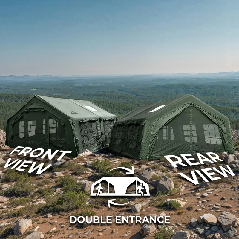 Coody Familia AirTent 13.6 Forest Green – Inflatable Hot Tent with Stove Jack, 2–8 People + Caminus M Wood Stove