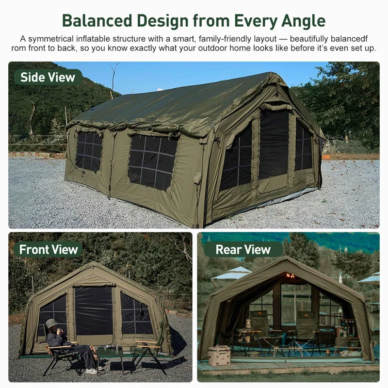 Coody Familia AirTent 17.2 Green – Large Inflatable Hot Tent with Stove Jack for Camping, 2–10 People