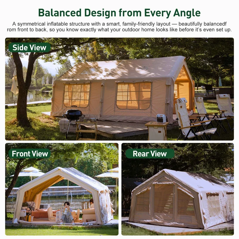 Coody Familia AirTent 17.2 Beige – Large Inflatable Hot Tent with Stove Jack for Camping, 2–10 People