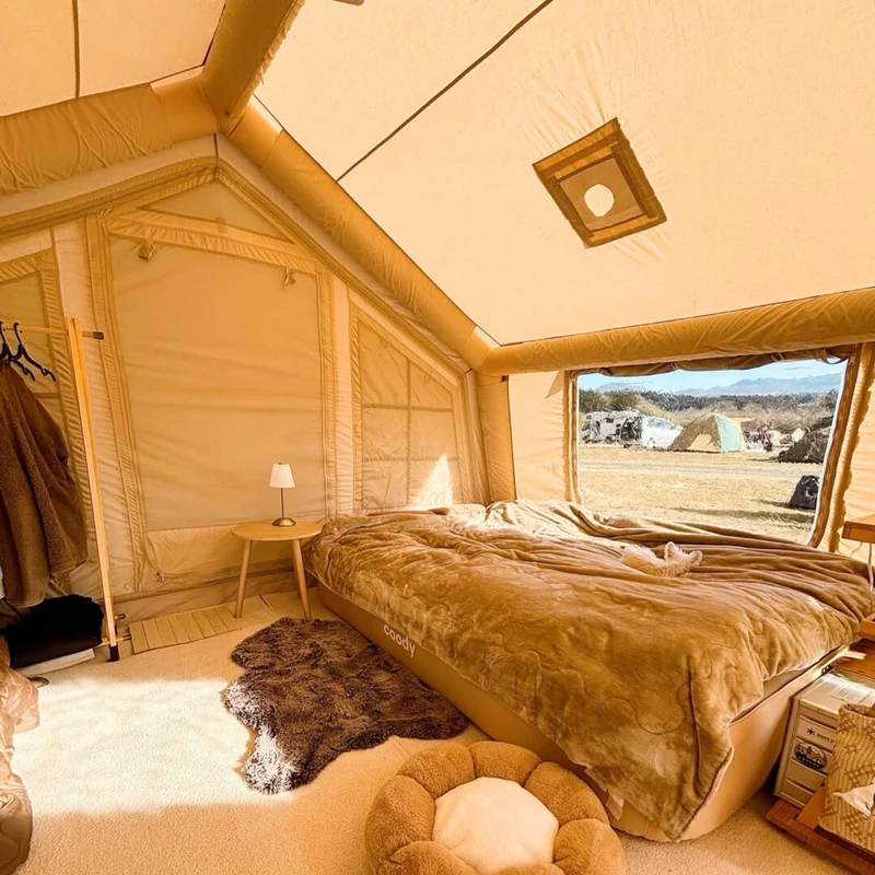 Coody Familia AirTent 17.2 Beige – Inflatable Hot Tent with Stove Jack, 2–10 People + Wood Stove Caminus M