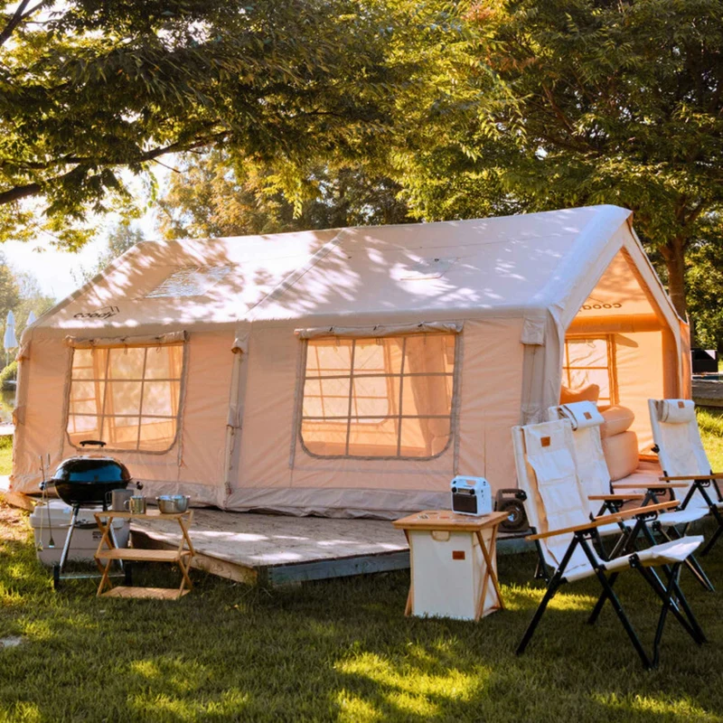 Coody Familia AirTent 17.2 Beige – Inflatable Hot Tent with Stove Jack, 2–10 People + Wood Stove Caminus M