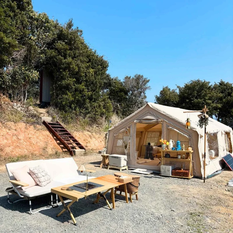 Coody Familia AirTent 17.2 Beige – Inflatable Hot Tent with Stove Jack, 2–10 People + Wood Stove Caminus M