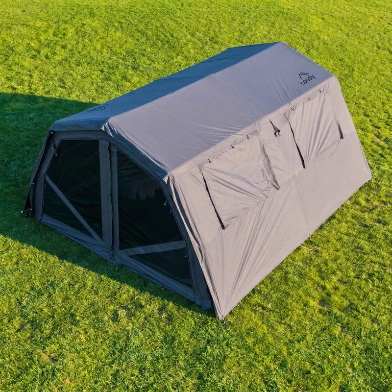 Coody Familia AirTent 17.2 Pro Gray Bundle-Inflatable Hot Tent with Stove Jack for Camping, 2–10 People + Electric Pump 133P + Ground Sheet 17.2 Pro