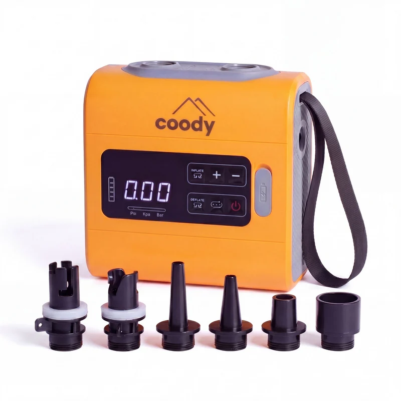 Coody Familia AirTent 17.2 Pro Black Bundle-Inflatable Hot Tent with Stove Jack for Camping, 2–10 People + Electric Pump 133P + Ground Sheet 17.2 Pro