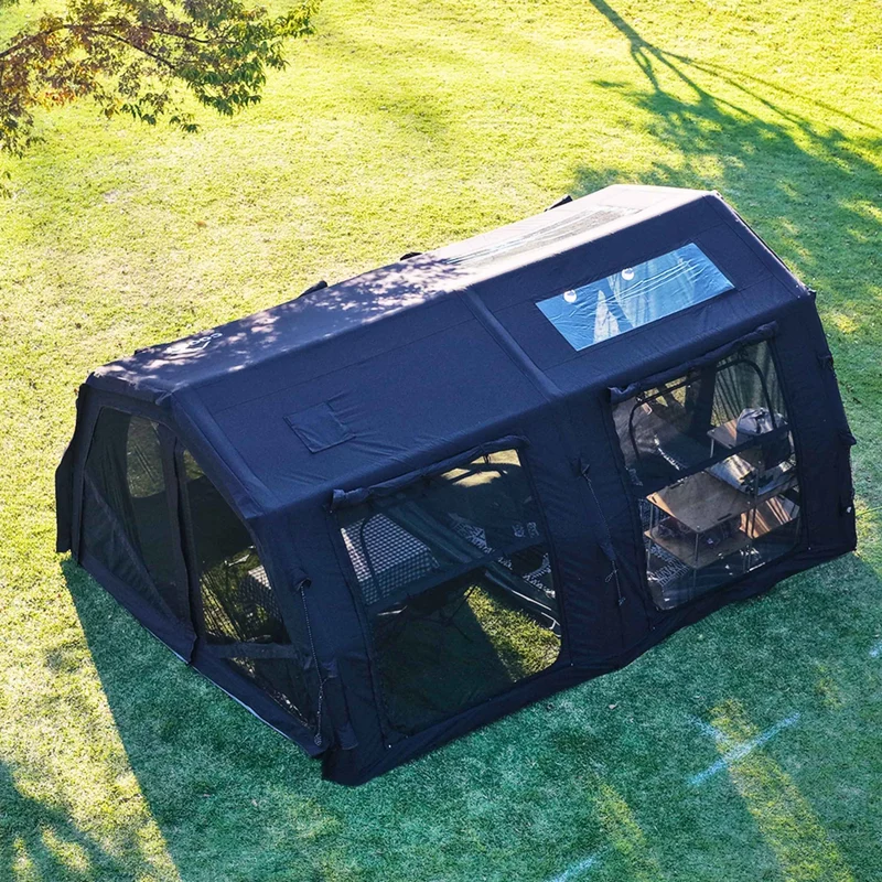 Coody Familia AirTent 17.2 Pro Black Bundle-Inflatable Hot Tent with Stove Jack for Camping, 2–10 People + Electric Pump 133P + Ground Sheet 17.2 Pro