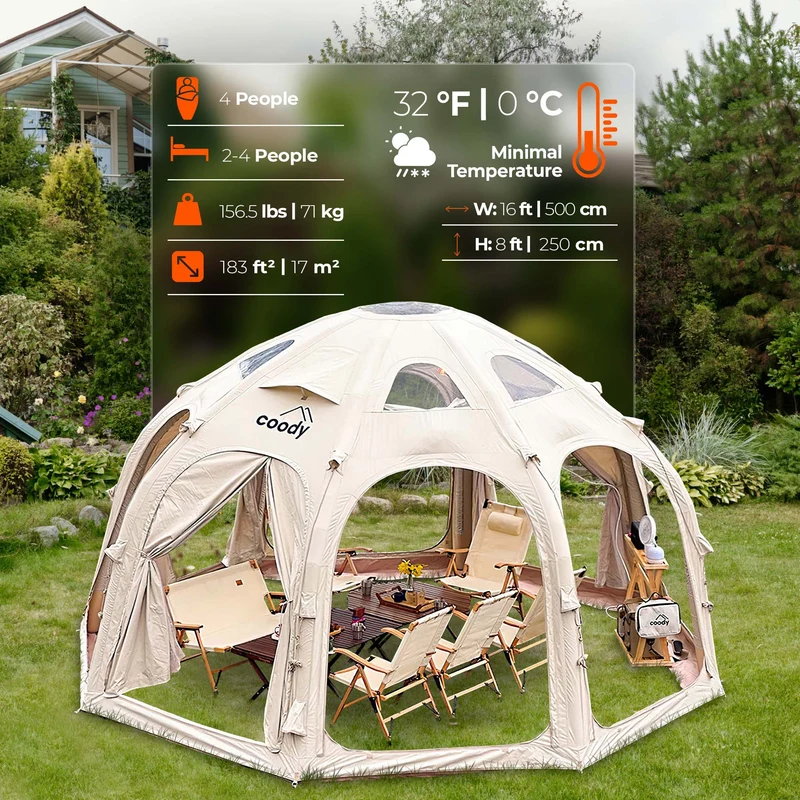 Coody Aurora Dome Beige (2-4 Person)+Carpet(Beige)+Electric Pump