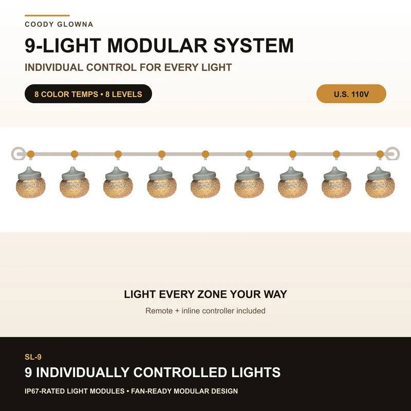 Coody Glowna Party Light SL-9 - 9-Light Modular LED Camping String Light