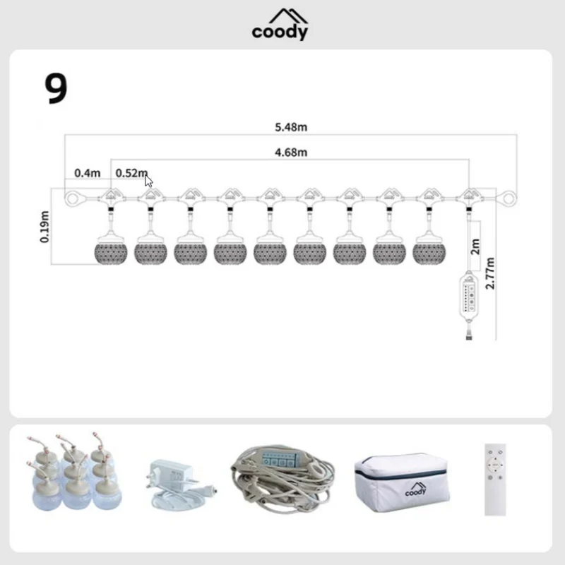 Coody Glowna Party Light SL-9 - 9-Light Modular LED Camping String Light