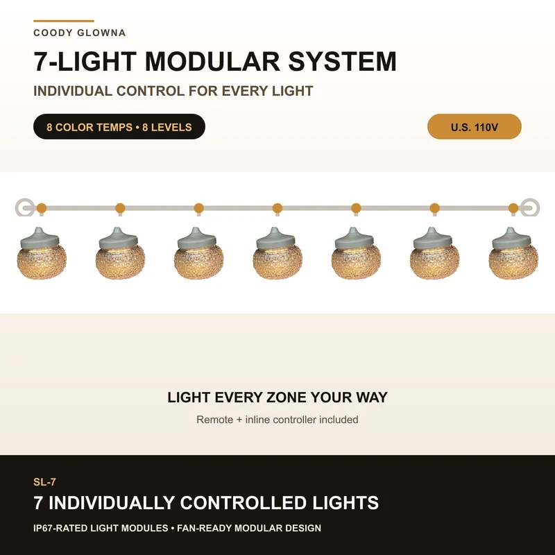 Coody Glowna Party Light SL-7 - 7-Light Modular LED Camping String Light