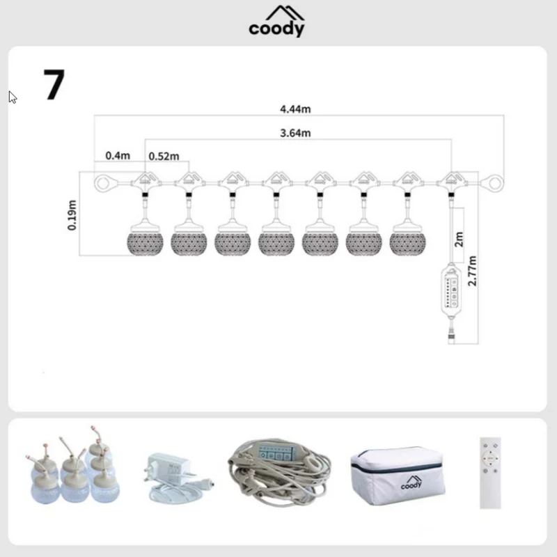 Coody Glowna Party Light SL-7 - 7-Light Modular LED Camping String Light