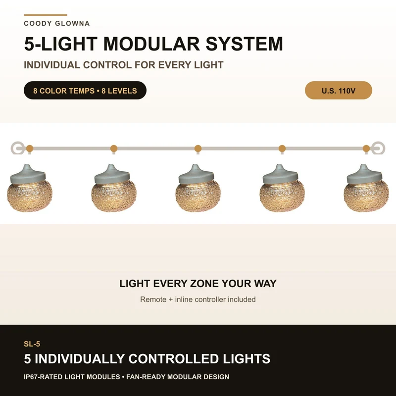 Coody Glowna Party Light SL-5 - 5-Light Modular LED Camping String Light