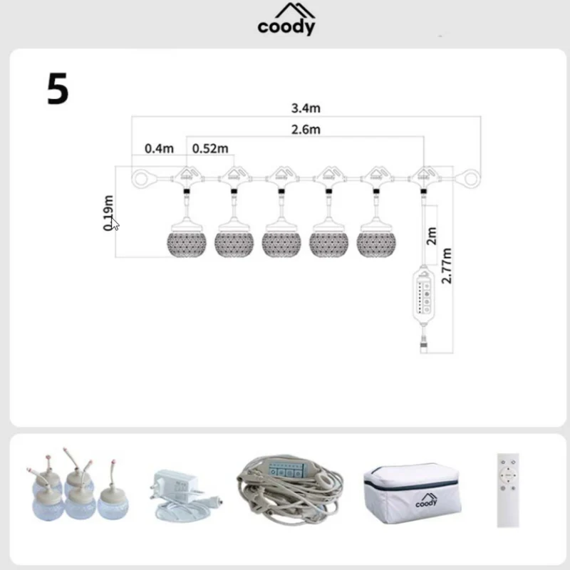 Coody Glowna Party Light SL-5 - 5-Light Modular LED Camping String Light