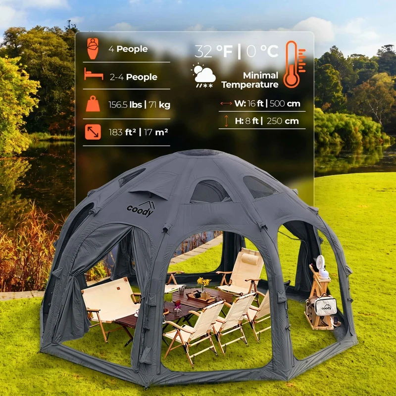 Coody Aurora Dome Gray Inflatable Shelter for Outdoors (2-4 person)