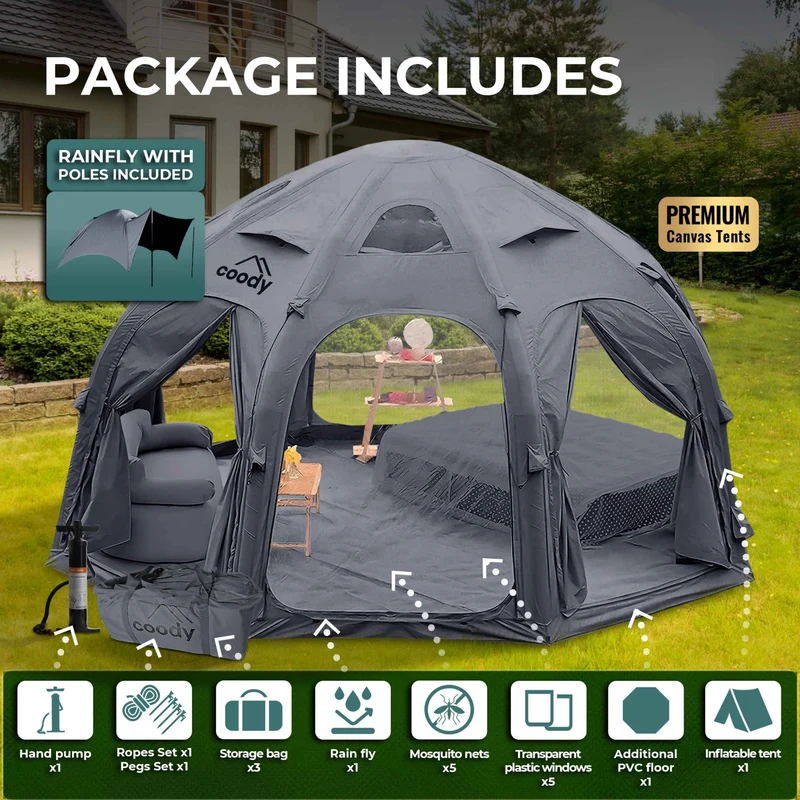 Coody Aurora Dome Gray Inflatable Shelter for Outdoors (2-4 person)