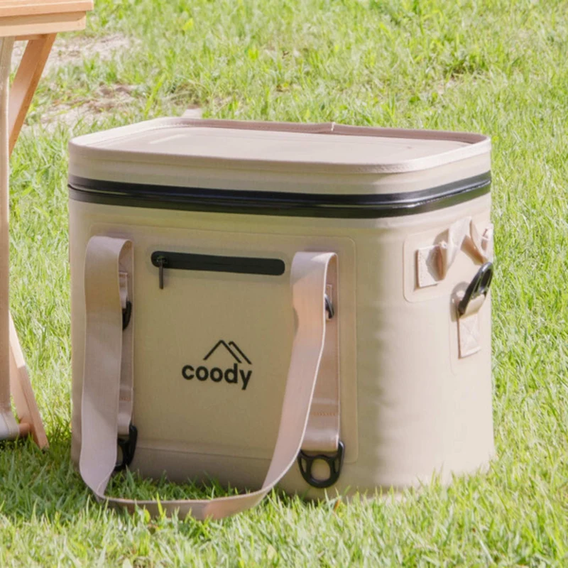 Coody Soft Cooler Bag 20L – Holds Up to 30 Cans, 20mm High-Density NBR Insulation, AIR-TIGHT Zipper, Beige