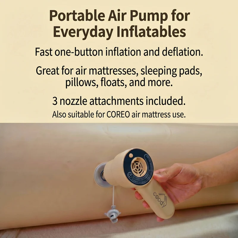 Coody Air Pump GR-119P, Portable Air Pump for Coreo Air Mattress, 3 Nozzles, Up to 2 PSI