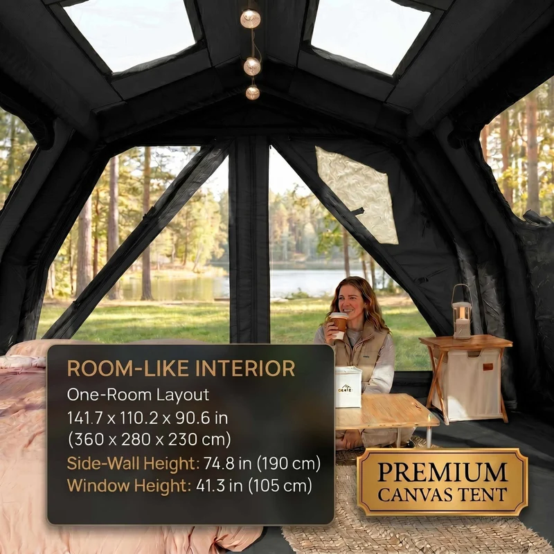 Coody 10.0 PRO Black Premium Family Inflatable Canvas Tent (2-4 Person)