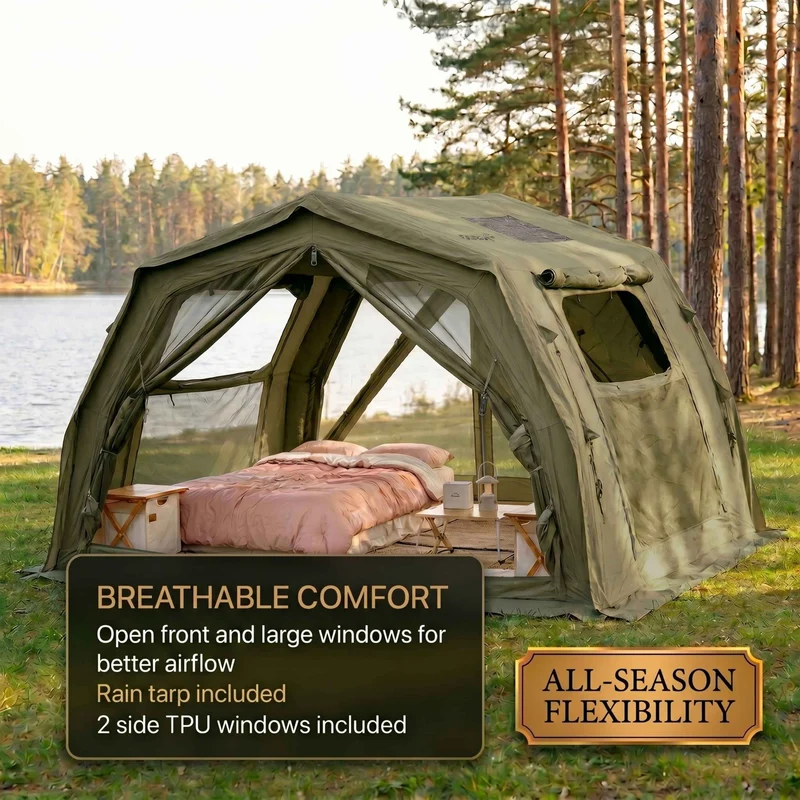 Coody 10.0 PRO Forest Green Premium Family Inflatable Canvas Tent (2-4 Person)