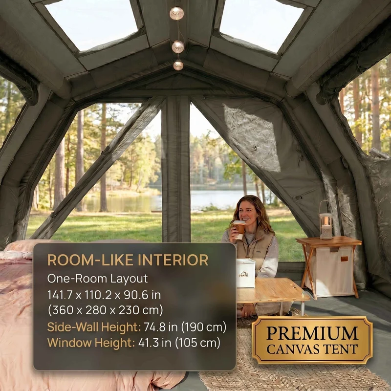 Coody 10.0 PRO Forest Green Premium Family Inflatable Canvas Tent (2-4 Person)