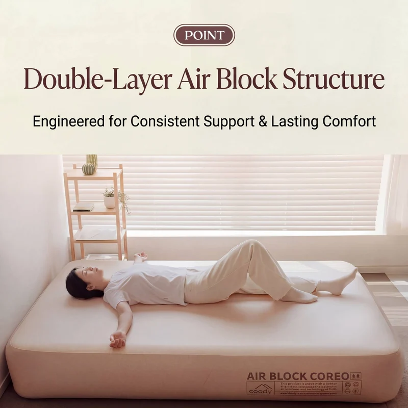 Coody Coreo Air Mattress Queen (150 × 200 × 35 cm) – Structured Air Block Inflatable Bed, Compact Pack Design