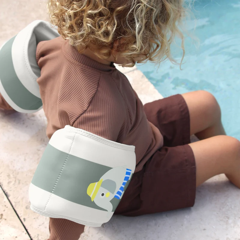 Kids Neoprene Arm Bands - Eli the Elephant Green Stripe