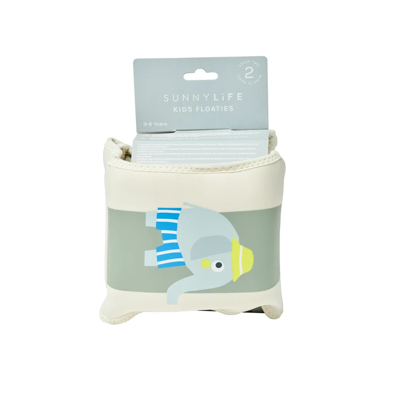 Kids Neoprene Arm Bands - Eli the Elephant Green Stripe