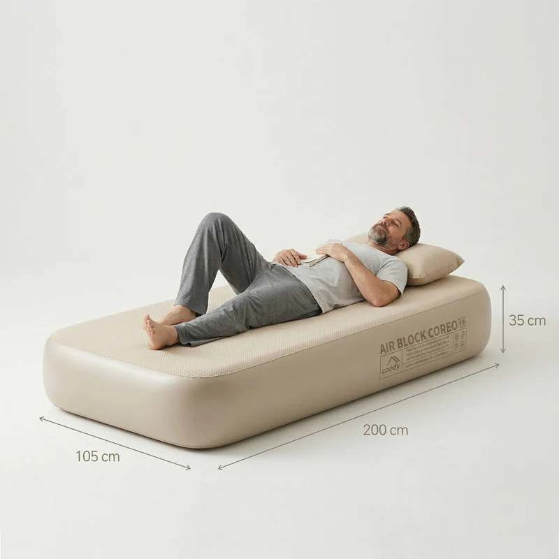 Coody Coreo Air Mattress Single (105 × 200 × 35 cm) – Structured Air Block Inflatable Bed, Compact Pack Design
