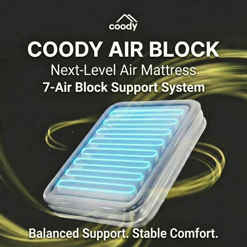 Coody Air Mattress Green King (197×184×35 cm) – Premium Air Bed with Built-in Pump