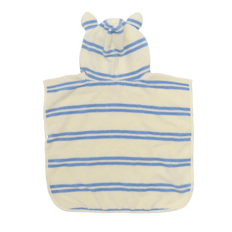 Kids Beach Poncho Towel - Sammy the Seagull Blue Stripe