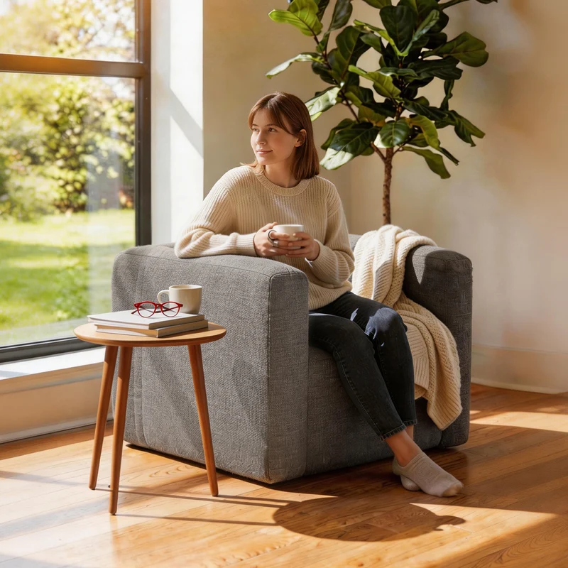 Portable Linen Inflatable Sofa Chair – Indoor & Outdoor-Khaki