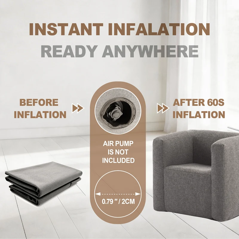 Portable Linen Inflatable Sofa Chair – Indoor & Outdoor-Khaki