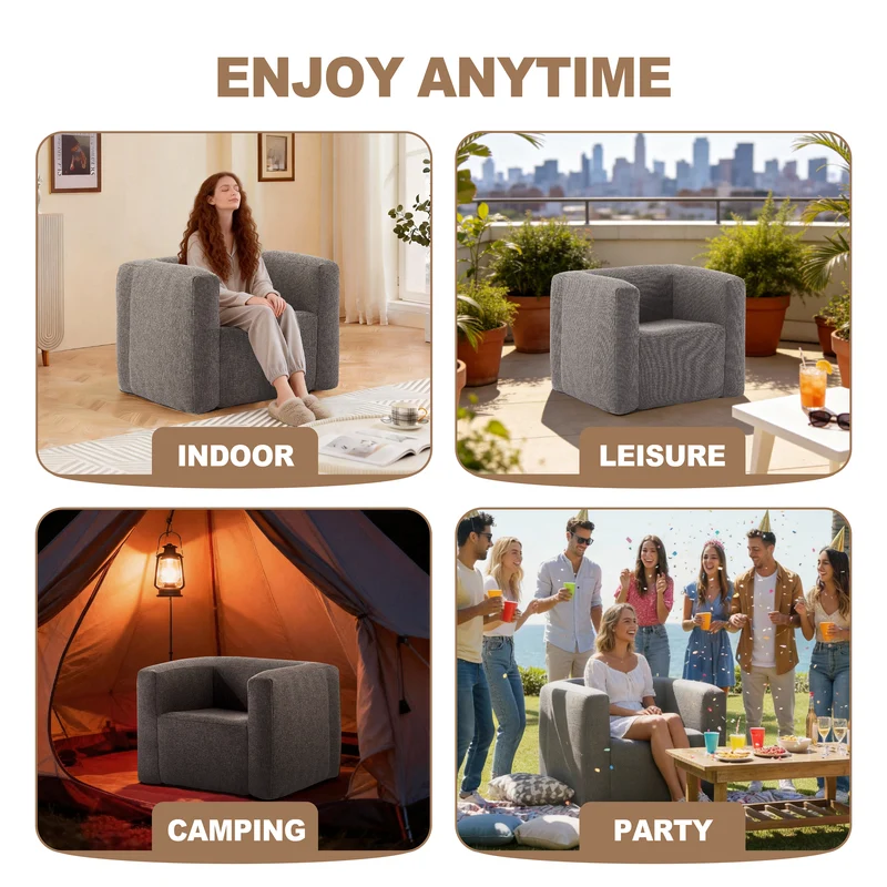 Portable Linen Inflatable Sofa Chair – Indoor & Outdoor-Khaki