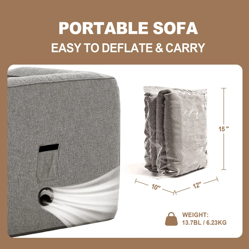 Portable Linen Inflatable Sofa Chair – Indoor & Outdoor-Khaki