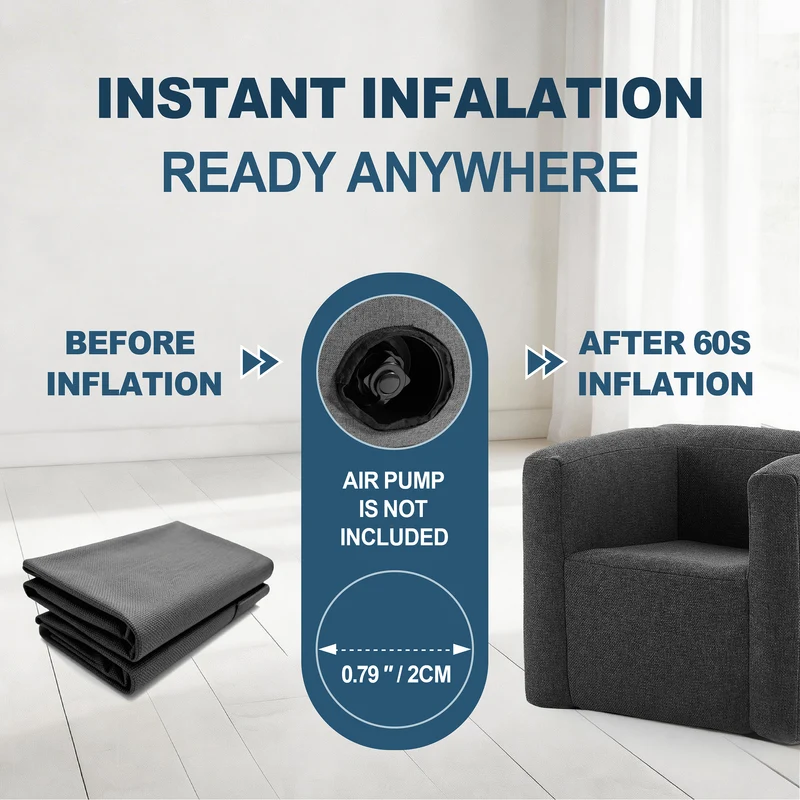 Portable Linen Inflatable Sofa Chair – Indoor & Outdoor - Grey