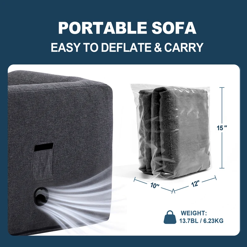 Portable Linen Inflatable Sofa Chair – Indoor & Outdoor - Grey