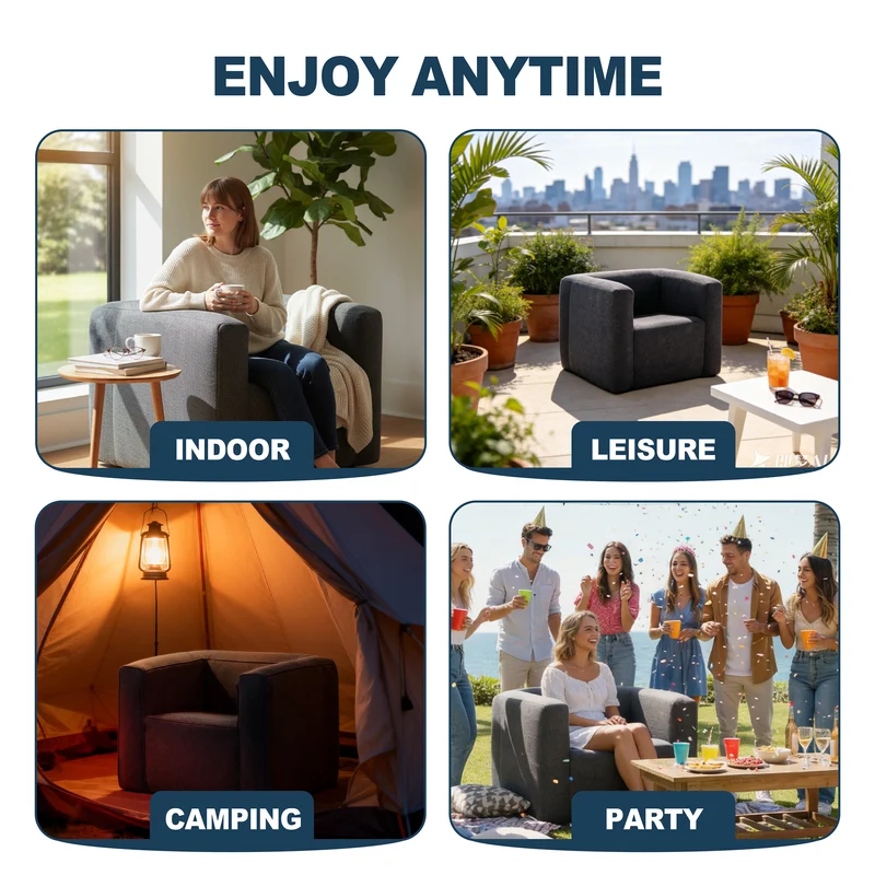 Portable Linen Inflatable Sofa Chair – Indoor & Outdoor - Grey