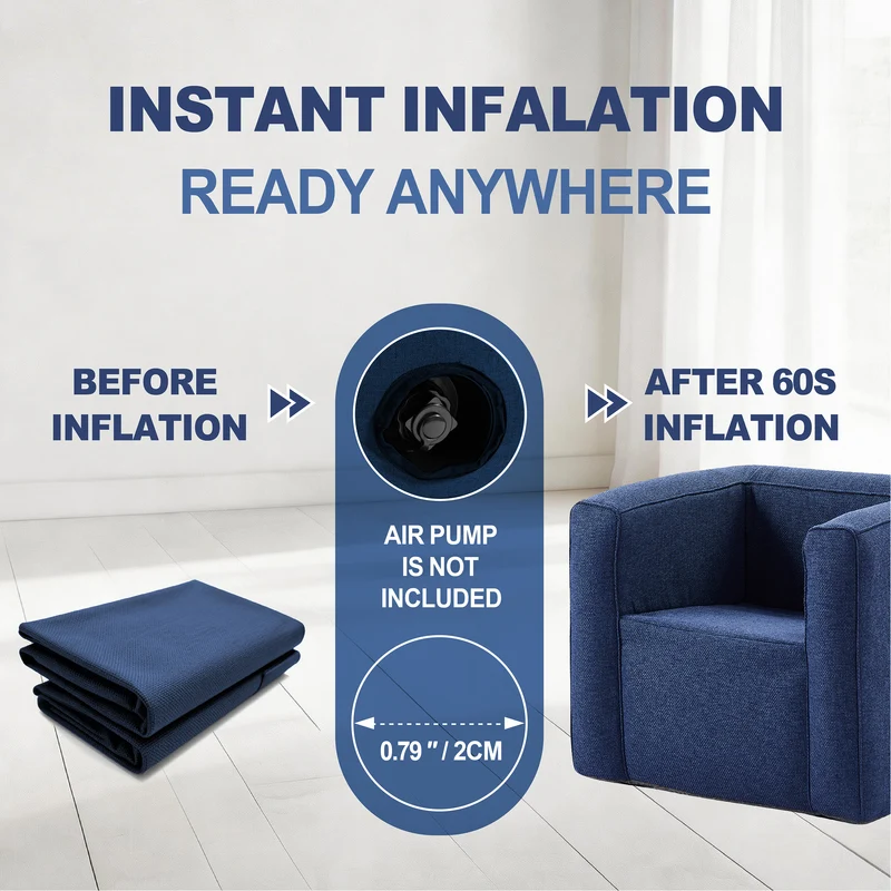 Portable Inflatable Sofa – Linen Air Lounger Chair -Blue