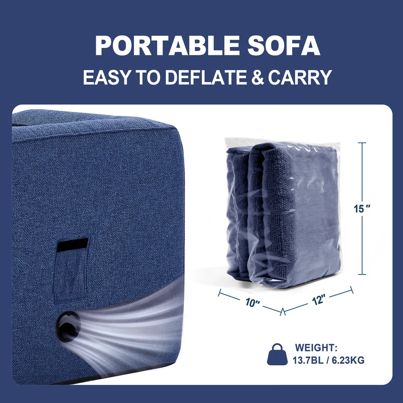 Portable Inflatable Sofa – Linen Air Lounger Chair -Blue