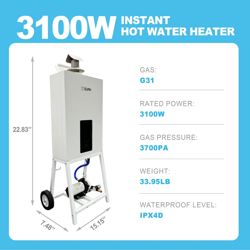 Portable Tankless Gas Water Heater 3100W for Camping & RV