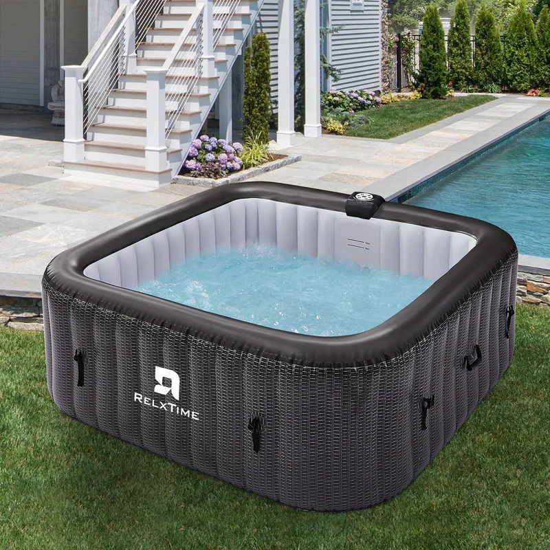 Square Inflatable Hot Tub - Black Rattan Pattern
