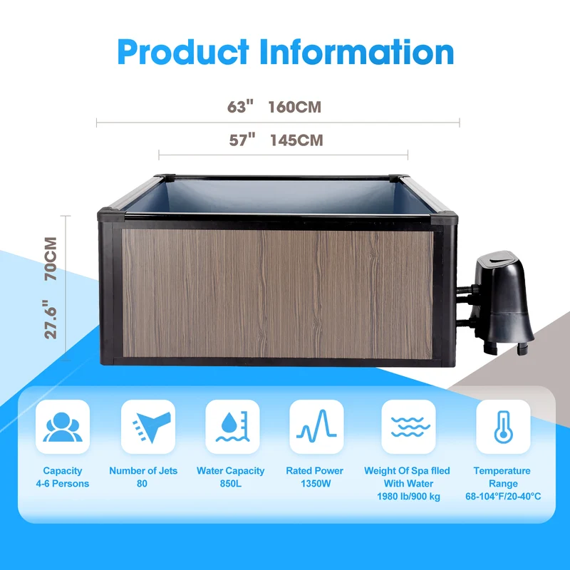 Aluminum Alloy Portable Hot Tub | 4-6 Person Spa with 104°F Heating & 80 Jets