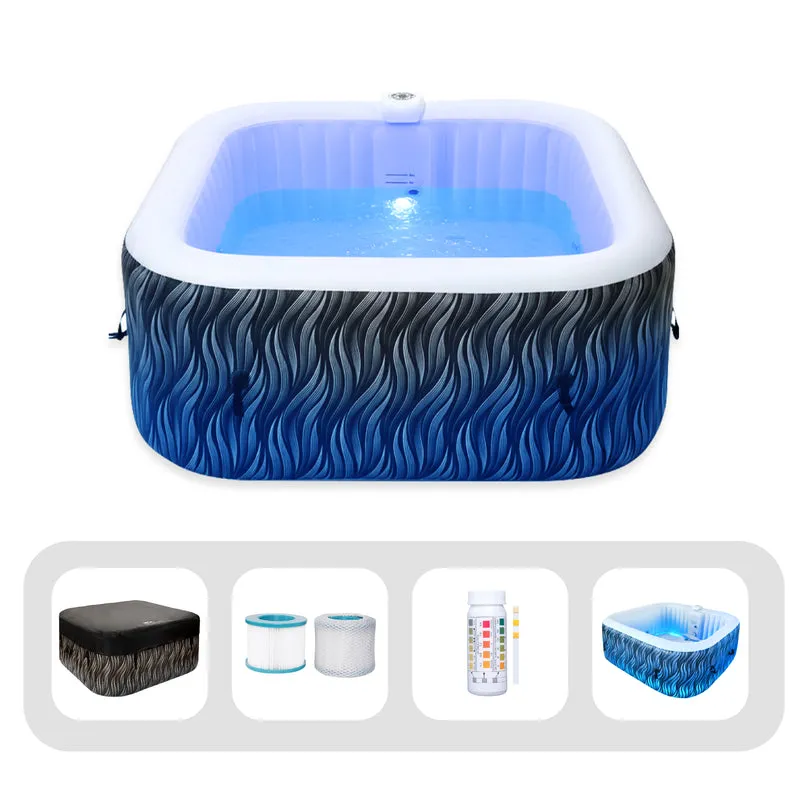 Square Inflatable Hot Tub - Elegant Black with LED