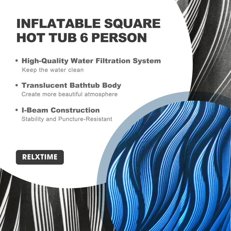 Square Inflatable Hot Tub - Elegant Black with LED