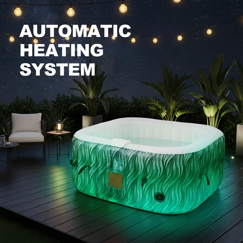 Square Inflatable Hot Tub - Vibrant Green with LED