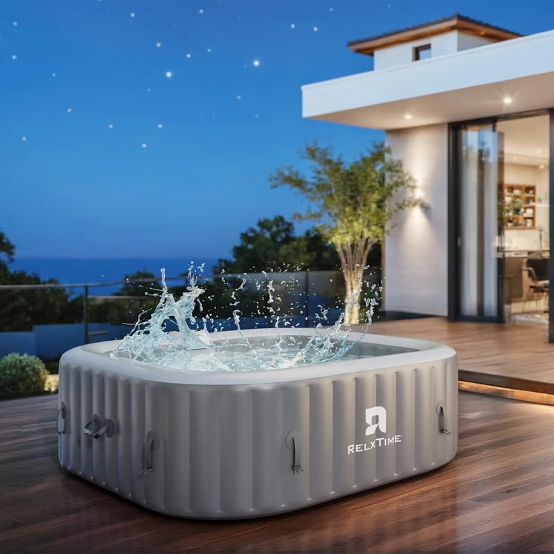 Square Inflatable Hot Tub – Classic Grey Upgraded